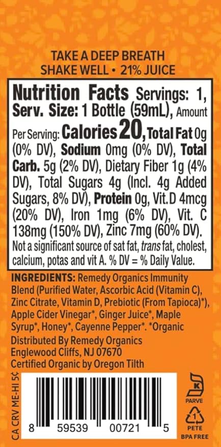 Remedy Organics Immunity Plus Shot, Digest 24-Pack | Certified-Organic Ingredients