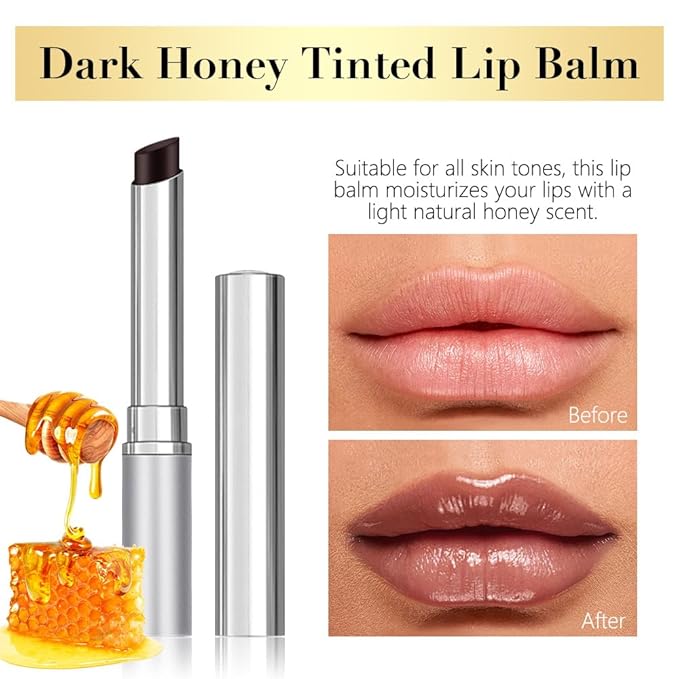 Nude Brown Honey Tinted Lip Stain Lip Balm Lip Gloss Lipstick, Sheer Hydrating Lip Stains Tint, Moisturizing Lip Color for All Skin Tones, Nourishing Lip Balm with a Hint of Natural Black Cherry Tint