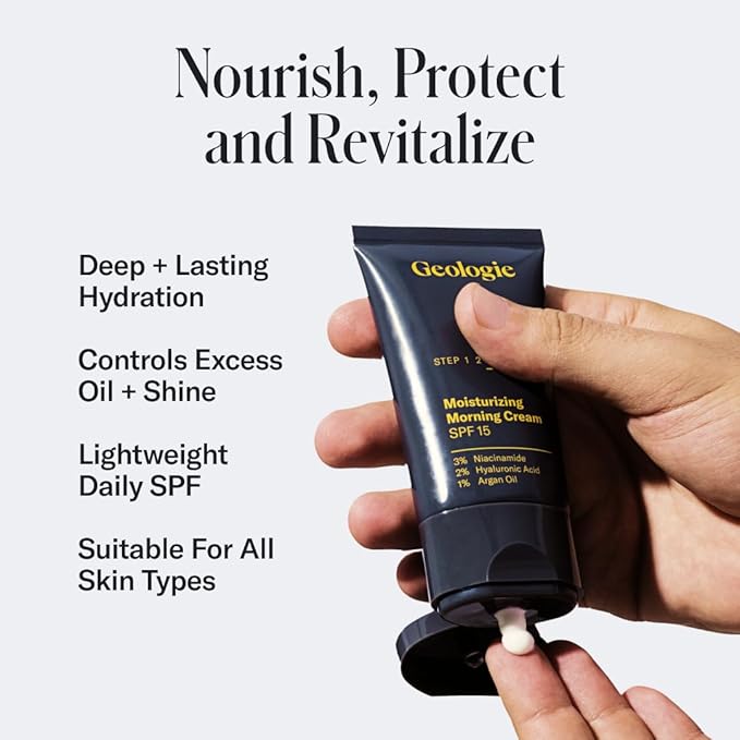 Geologie Sensitive Skincare Set for Men & Women | 3-Month Gentle & Effective Daily Skin Routine | Acne, Oily Skin, Dark Spots | Face Wash 2-Pack, Retinol Face Cream, SPF15 Moisturizer & Eye Cream