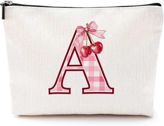 CQM Cherry Bag Initial A Makeup Bag Cherry Gifts for Women Cosmetic Bags