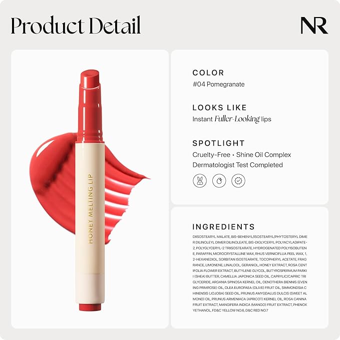 Nature Republic HONEY MELTING LIP (04 POMEGRANATE) | SOFT LIP STICK, Hydrating Gloss, Moisturizing balms, Sheer tint, Shine & Glowy Finish, korean make up