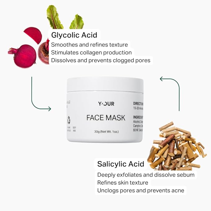 Y’OUR Purifying Detox Face Mask: Blackhead, Whitehead & Pore Remover; Anti-Acne & Pimple Care; Cleansing & Exfoliating; With Salicylic Acid & Bentonite Clay Mud Mask