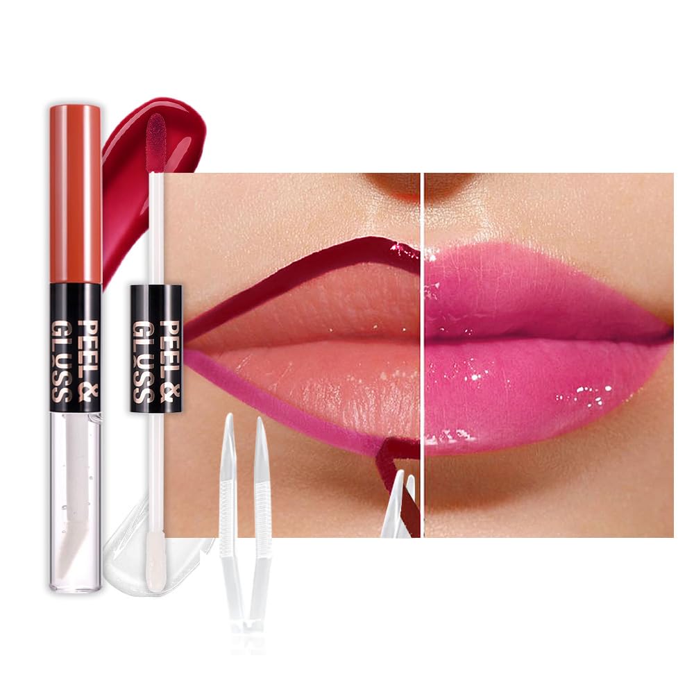 JUAAZIN 2Pcs Matte Liquid Lip Stain Peel Off Lip liner Tattoo, Matte Peel Off Lip Stain, Long Lasting Waterproof Lipstick Lip Gloss Stain, Transfer-proof for All Skin Types (0.24 fl oz-04#+05#)
