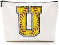 Softball Gifts Initial U Makeup Bag Softball Gifts for Team Cosmetic Bag