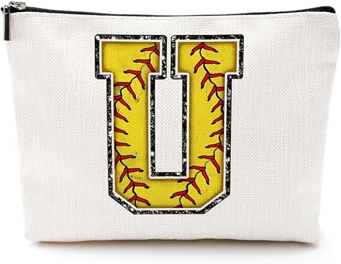 Softball Gifts Initial U Makeup Bag Softball Gifts for Team Cosmetic Bag