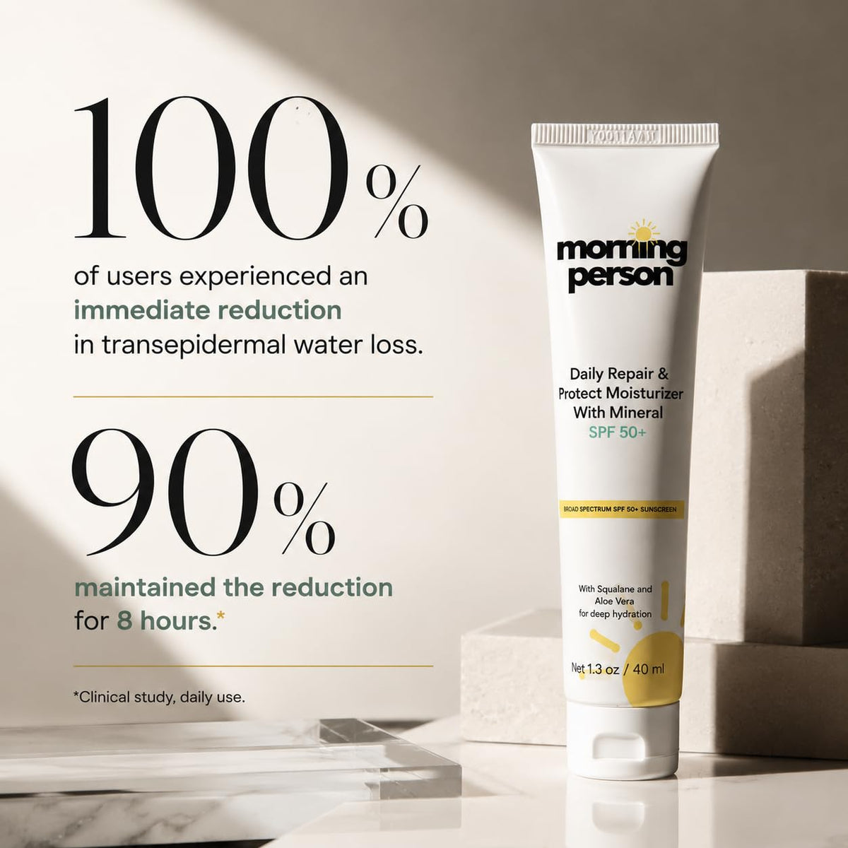 Mineral SPF 50+ Face Moisturizer with Non-Nano Zinc Oxide + Squalane | 2-in-1 Daily Moisturizer & Sunscreen | No White Cast | Reef Safe, Fragrance-Free | Morning Person Beauty