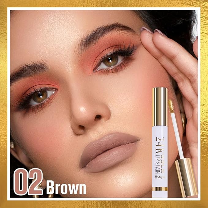 IATMOMOD 2Pcs 2025 New Gold Liquid Matte Lip Liner Stain Peel Off with Tweezer, Long Lasting, Waterproof Matte Lipstick Lip Gloss Tattoo for Women, Smudge-proof Non-Stick Cup Lip Tint Makeup 01#+02#