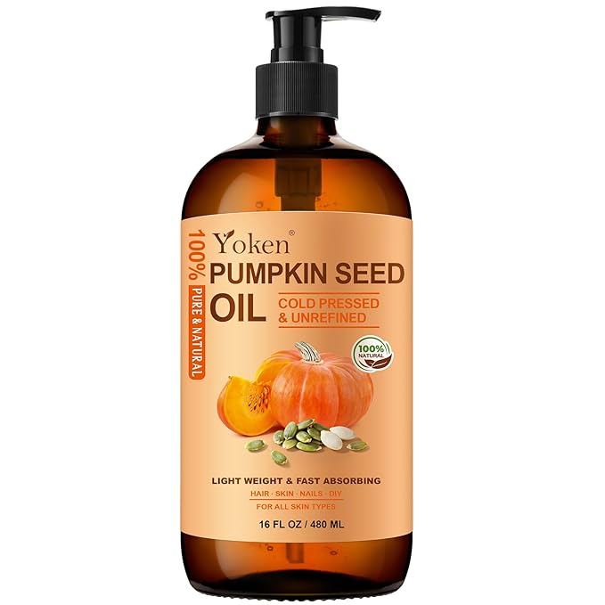 Yoken Pumpkin Seed Oil for Hair 16oz Glass Bottle, Unrefined Cold Pressed