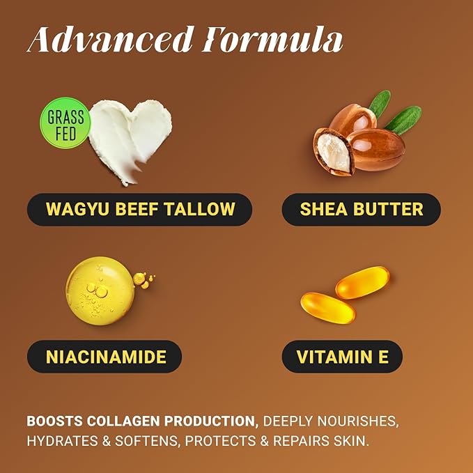 Non-Greasy Beef Tallow for Skin & Beef Tallow Lip Balm 5OZ Shea Butter, Vitamin E, Whipped Grass Fed Beef Tallow for Face Moisturizer Cream, Lotion for Women & Men, Anti-Aging Face Moisturizer