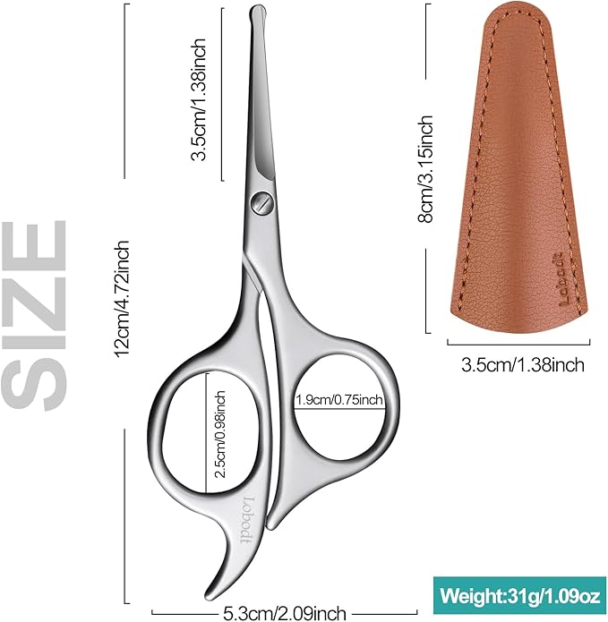 Lobodt 4.7-inch small nose hair scissors, round head, for trimming facial hair, ear hair, eyebrows, eyelashes, bathroom, suitable for both men and women, personal care and beauty (matte silver)