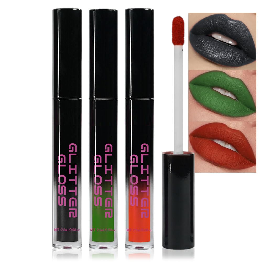 CAKAILA Gray Black Green Red Metallic Lipstick for Women,Glitter Sparkling Liquid Lipstick,Long Lasting Waterproof Lightweight Non-Drying Bold Dark Lip Gloss for Gothic Stage Makeup,Vegan