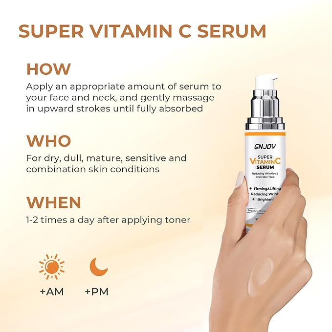 GNJOY Vitamin C Serum with Hyaluronic Acid & Caffeine for Mature Skin