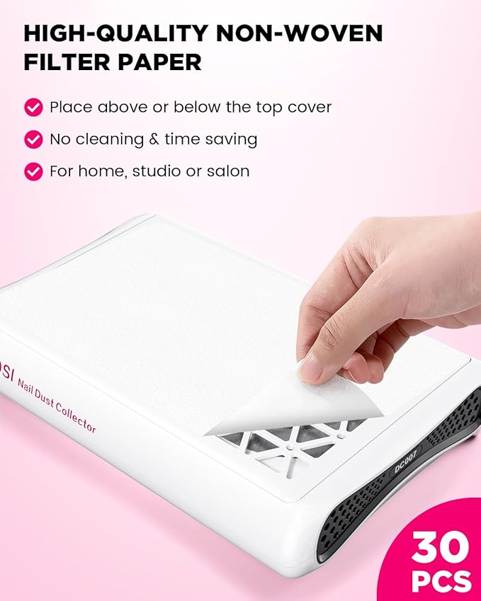 ECOSI Nail Dust Collector, 8000RPM & 1600PA Dual Turbo Professional Vacuum Fan Dust Extractor with 30 Pcs Filter Papers, Stepless Adjustable Suction for Manicure, Salon Nail Tech & Home (White)