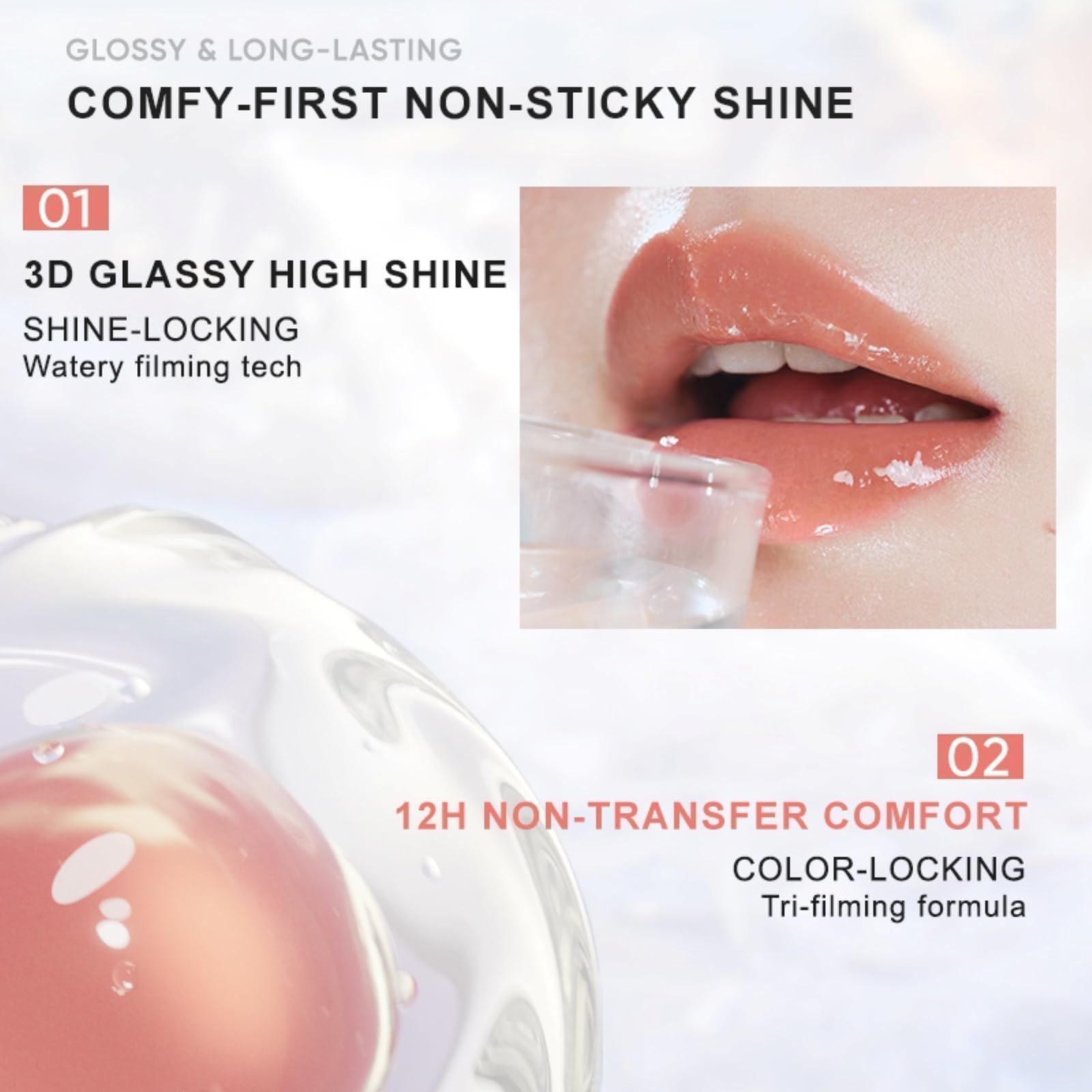 JUDYDOLL Ice Watery Lip Gloss, Moisturizing Liquid Lipstick with Hyaluronic Acid & Collagen,Long-lasting Mirror Lip Glazes with Iron Applicator(#07 Cherry Fizz, 2.4 Grams)