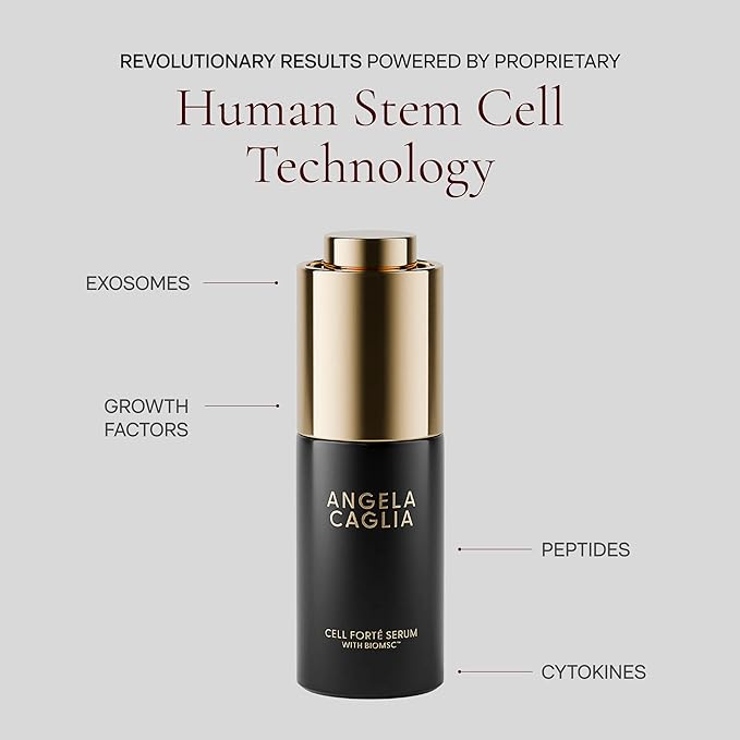 Angela Caglia Cell Forté Serum with SignalSource™ Technology, Human Stem Cell Conditioned Media for Visible Smoothness, Firmness, and Tone, 30ml / 1 fl oz