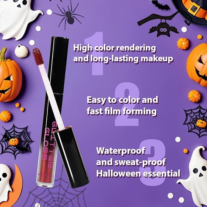 CAKAILA Red Purple Metallic Lipstick for Women,Glitter Sparkling Liquid Lipstick,Long Lasting Waterproof Lightweight Comfortable Non-Drying Bold Dark Lip Gloss for Gothic Stage Makeup,Vegan