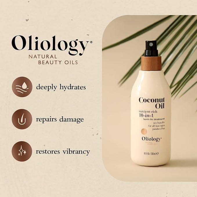 Oliology Coconut Oil 10-in-1 Multipurpose Spray - Leave in Treatment for All Hair Types | Detangles, Controls Frizz, Hydrates & Moisturizes | & Paraben Free (8.5 oz, 2 Pack)