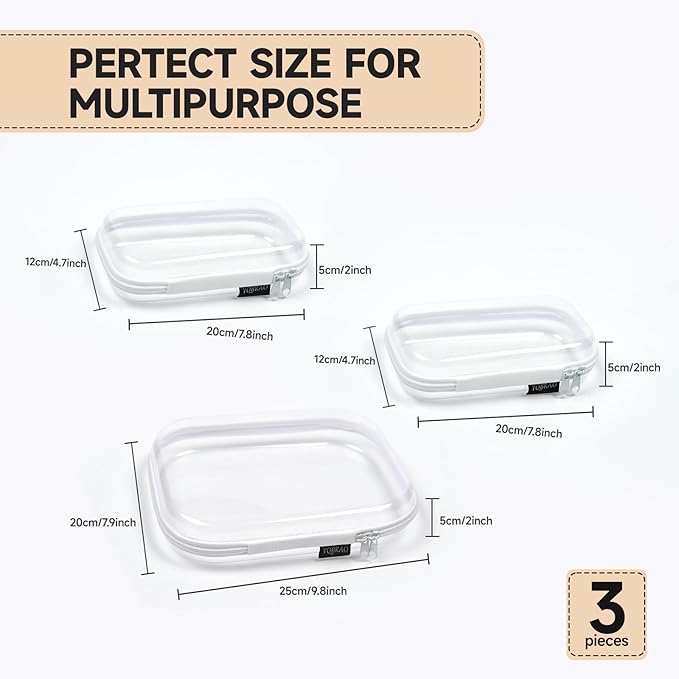 YQBRAO Clear Hard Shell Organizer Cases, 3-Pack, White