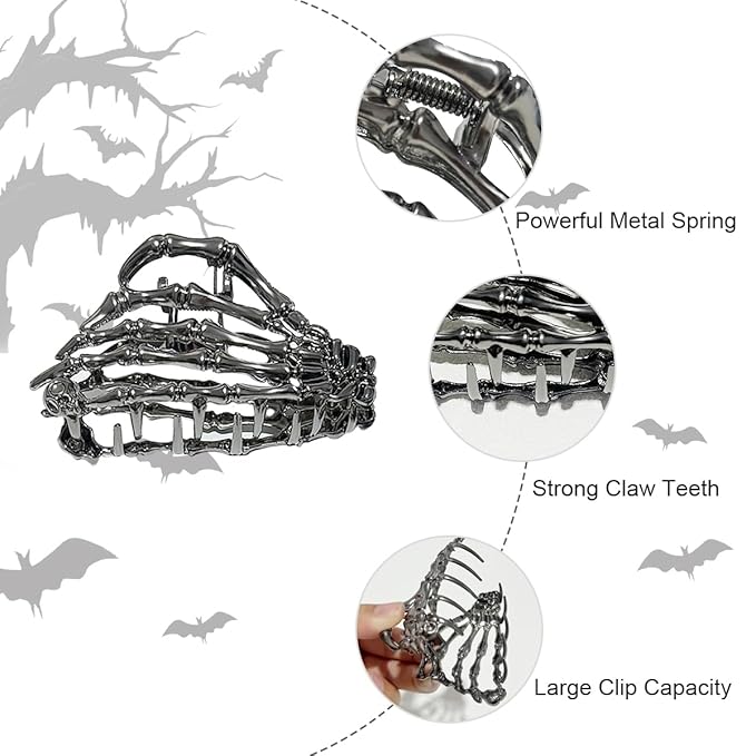 Parcce 3 Pieces Large Metal Spider Net Hand Hair Claw Clips for Women and Girls Thick Long Hair, Nonslip Skeleton Spooky Barrette Headband Hair Styling Accessories for Halloween