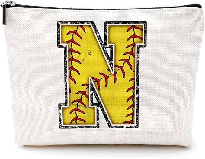 Softball Gifts Initial N Makeup Bag Softball Gifts for Team Cosmetic Bag