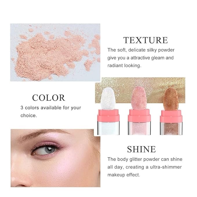 PAQIMAN Glitter Powder Highlighter Makeup,Body Brightens the Natural and Face Blusher Patting Powder Highlighter Makeup Beauty Glitter.(02# Fairy pink)