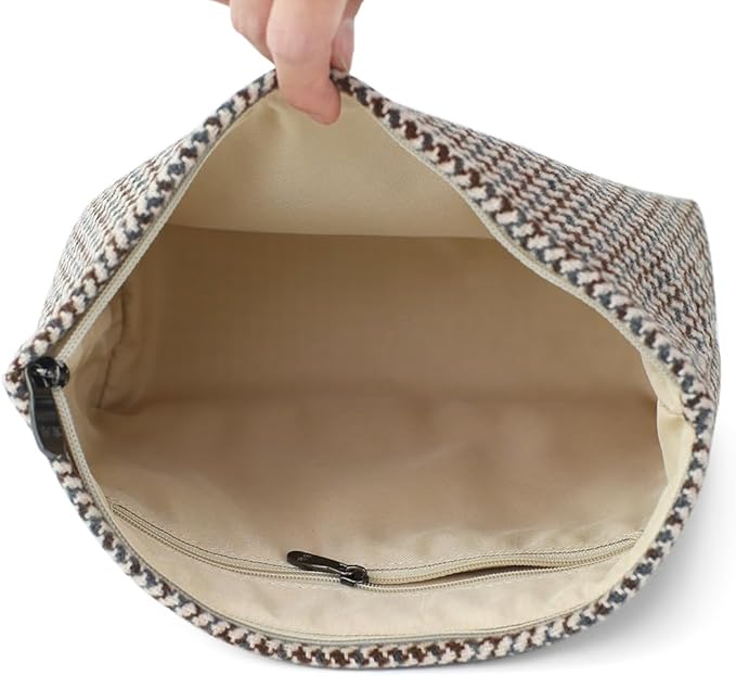 BBORGDC Large Capacity Plaid Tweed Makeup Bag - Travel Cosmetic Pouch & Toiletry Organizer with Zipper, Cloth Make Up Organizer for Daily Use, Gift for Women