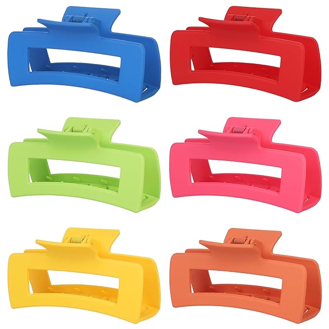 Sisiaipu 4 Inch Big Hair Claw Clips 6 Pcs Large Claw for Thick Hair Square Hair Clips for Women Rectangle Hair Clips Nonslip Acrylic Banana Jaw Clips Hair Accessories for Girls (Dopamine)