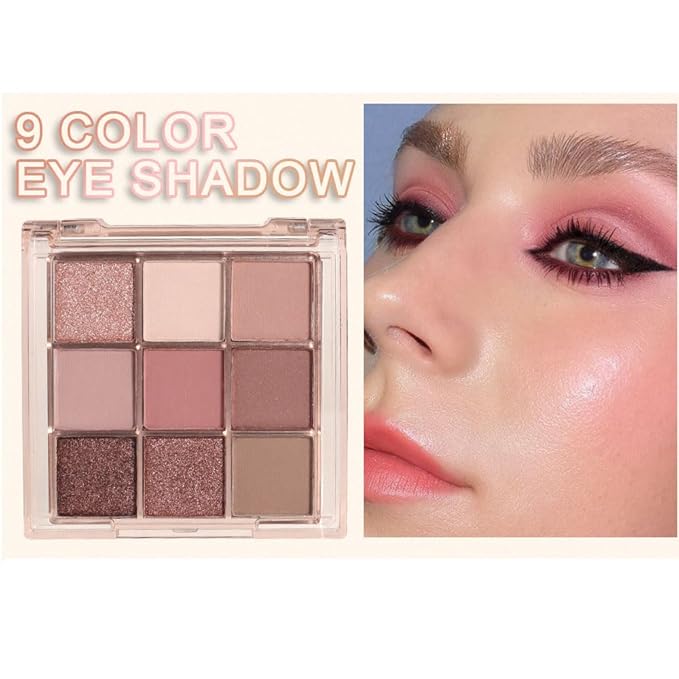 CAKAILA 9 Colors Colorful Eyeshadow Palette Makeup,Rose Gold Brown Nude Purple Matte Shimmer Neutral Eye Shadow Powder Palette,Naturing-Looking Long Lasting Waterproof