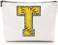 Softball Gifts Initial T Makeup Bag Softball Gifts for Team Cosmetic Bag