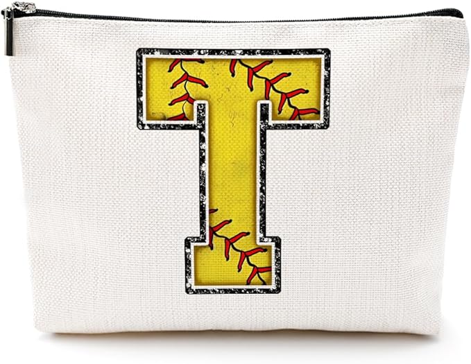 Softball Gifts Initial T Makeup Bag Softball Gifts for Team Cosmetic Bag