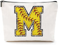 Softball Gifts Initial M Makeup Bag Softball Gifts for Team Cosmetic Bag