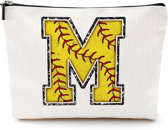 Softball Gifts Initial M Makeup Bag Softball Gifts for Team Cosmetic Bag
