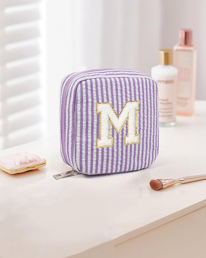 LETGO Purple Cute Travel Makeup Bag - Preppy Makeup Bag Sweet 16 Gifts Sister Girlfriend Gifts Monogram Makeup Bag Make Up Bag Large Cosmetic Bags for Women Friend Graduation Gifts for Her