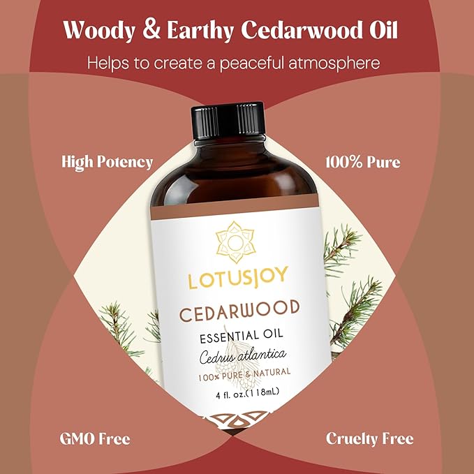 LOTUSJOY Cedarwood Essential Oil for Diffuser Room Spray Household - 4 Oz