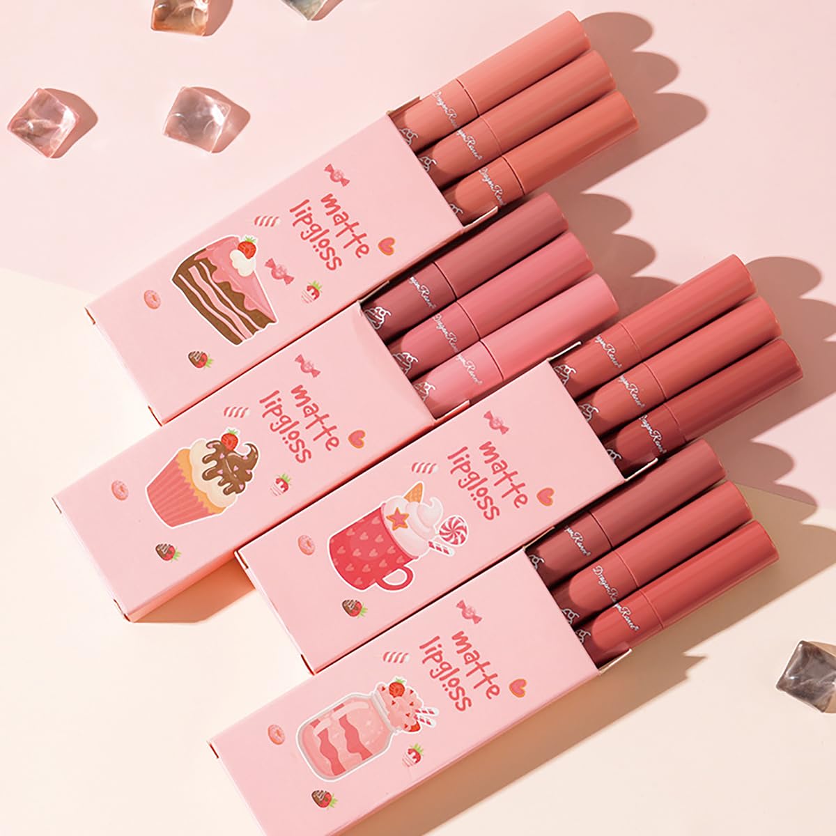 Tiejdhr 3Pcs Nude Matte Lipstick Set, Ice Cream Velvet Smooth Matte Lip Gloss, 24 Hour Natural Long Lasting & Nourishing Lip Glaze Non-stick Cup for Women Makeup (Set C)