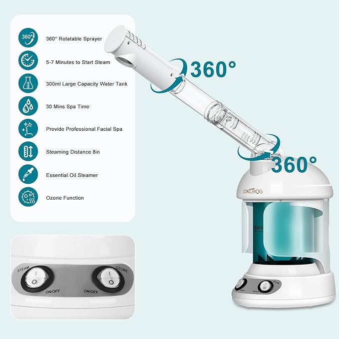DKURQG Facial Steamer with Extendable 360° Rotating Arm (Blue)