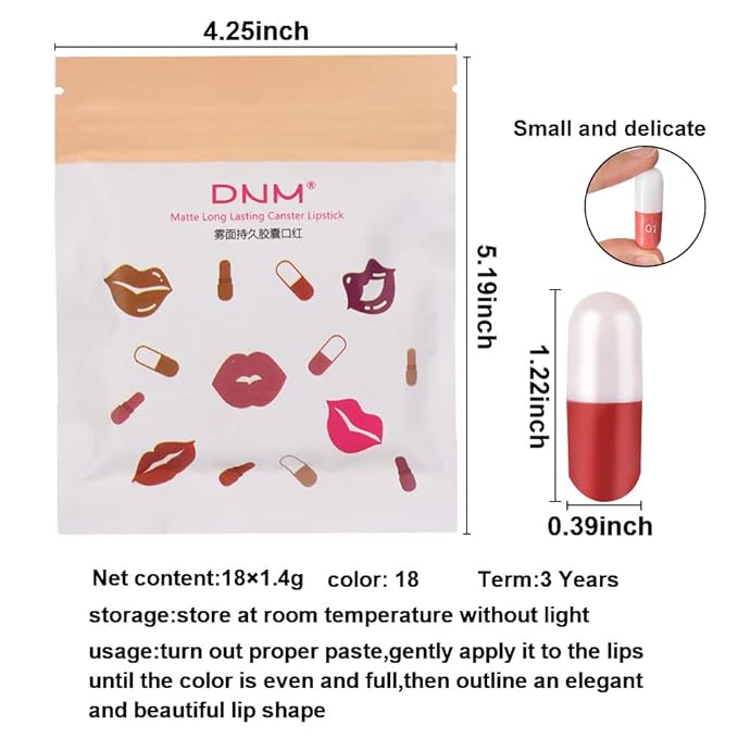 evpct 18Pcs Mini Pills Lipstick Capsule Set for Women Waterproof Long Lasting, Deep Red Matte Small Magic Permanent 24 Hour Lipstick Bulk Samples Sampler labiales mate 24 horas originales 01