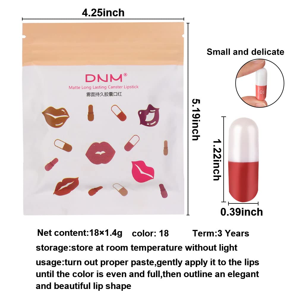 evpct 18Pcs Mini Pills Lipstick Capsule Set for Women Waterproof Long Lasting Deep Red Matte Small Magic Permanent 24 Hour Lipstick Bulk Samples Sampler labiales mate 24 horas originales 02