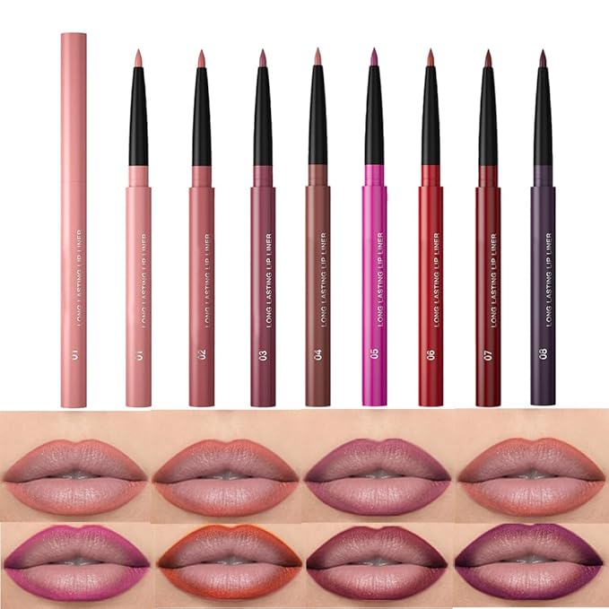 QIDSTERS 8Pcs Gel Lip Liner Pencil Set for Women, Matte Long Lasting LipLiner Lipstick 24 Hour, High Pigmented Lips Makeup Retractable Liners Waterproof Smudge Proof, Vegan & Cruelty-Free