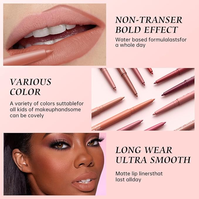 Hxssll 12 Colors Matte Lip Liner Pencil – Long Lasting Waterproof Lip Liner, Smudge Proof Transfer Proof Lip Pencil, High Pigment Lip Makeup for Defining & Filling Lips (A2-set:03+11+12, 3PCS)