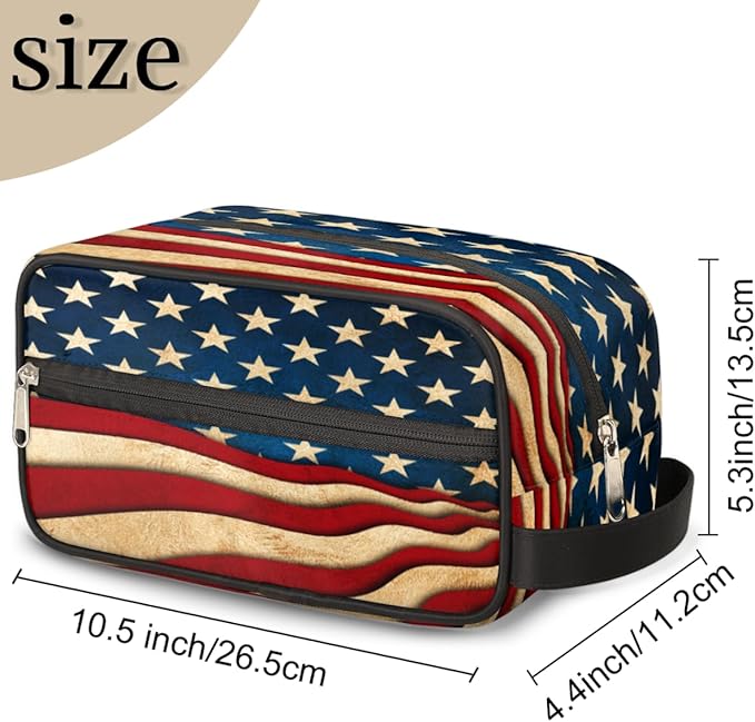 Pardick 4Th Of July Usa Flag Travel Toiletry Bag for Women Men Lightweight Cosmetic Makeup Bag Organizer Waterproof Shaving Bag Dopp Kit with Large Capacity for Toiletries and Shaving Accessories