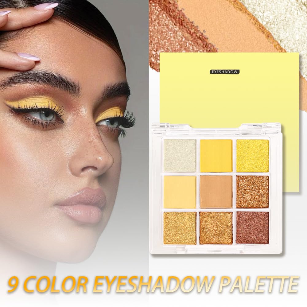 CAKAILA Gold Yellow Brown Smokey Goth Eyeshadow Palette Makeup,Natural Powder Eye Shadow Palette Long Lasting Naturing-Looking,Basic Gold Brown Shade for Halloween,Vegan