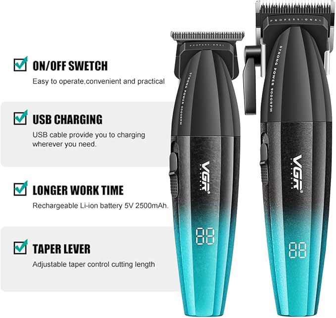 VGR 640 Professional Hair Clippers for Men with Clipper Trimmer Set, Green