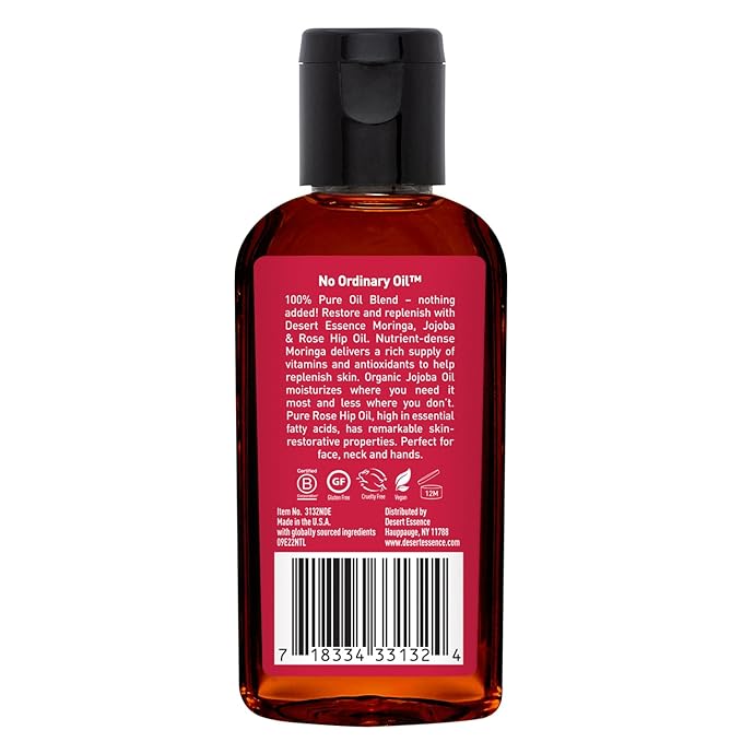 Desert Essence Moringa Jojoba and Rose Hip Oil Blend, 2 fl oz