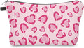 Aiphamy Cute Travel Makeup Bag Cosmetic Bag Small Pouch Gift for Women (Heart Leopard Pink)