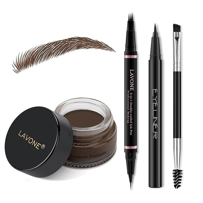 LAVONE Eyebrow Pen Kit,Waterproof Brow Pencil,Pomade,Eyeliner-Dark Brunette