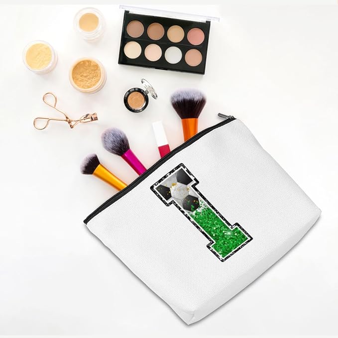 CQM Soccer Gifts Initial Makeup Bag Soccer Girl Gifts Cosmetic Bag Letter I