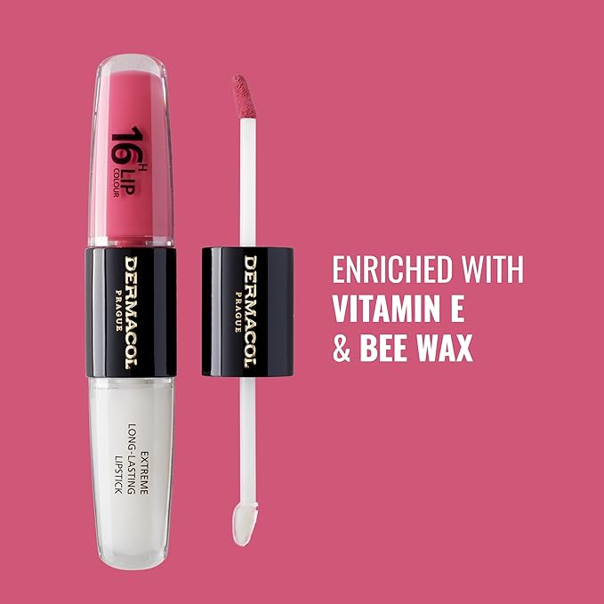 Dermacol 16-Hour Lip Color, Two-Phase Kissproof Lip Stain & Gloss, No.16