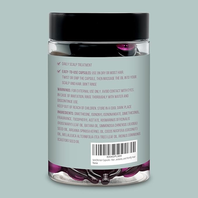 SAVION Rosemary and Batana Oil Hair Treatment Capsules, Strengthening Serum for Frizzy Dry Damaged Hair - Leave-In No Rinse Styling Oil with Argan, Castor, Jojoba - Aceite para el Cabello - 40 Count