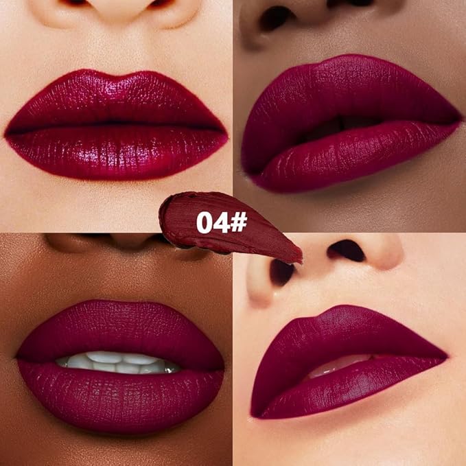 IATMOMOD Burgundy Red Cream Matte Lipstick Stick 04#, Longwear Full Coverage Velvet Lip Color, Waterproof Multi-Use Lip & Cheek Makeup for Party & Daily Wear, Labial con color mate para uso diario
